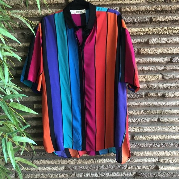 Vintage Tops - Spitalnick Vintage 80’s Silk Color Block Striped B